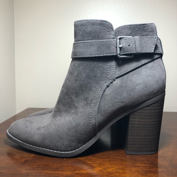 grey chunky heel ankle boots